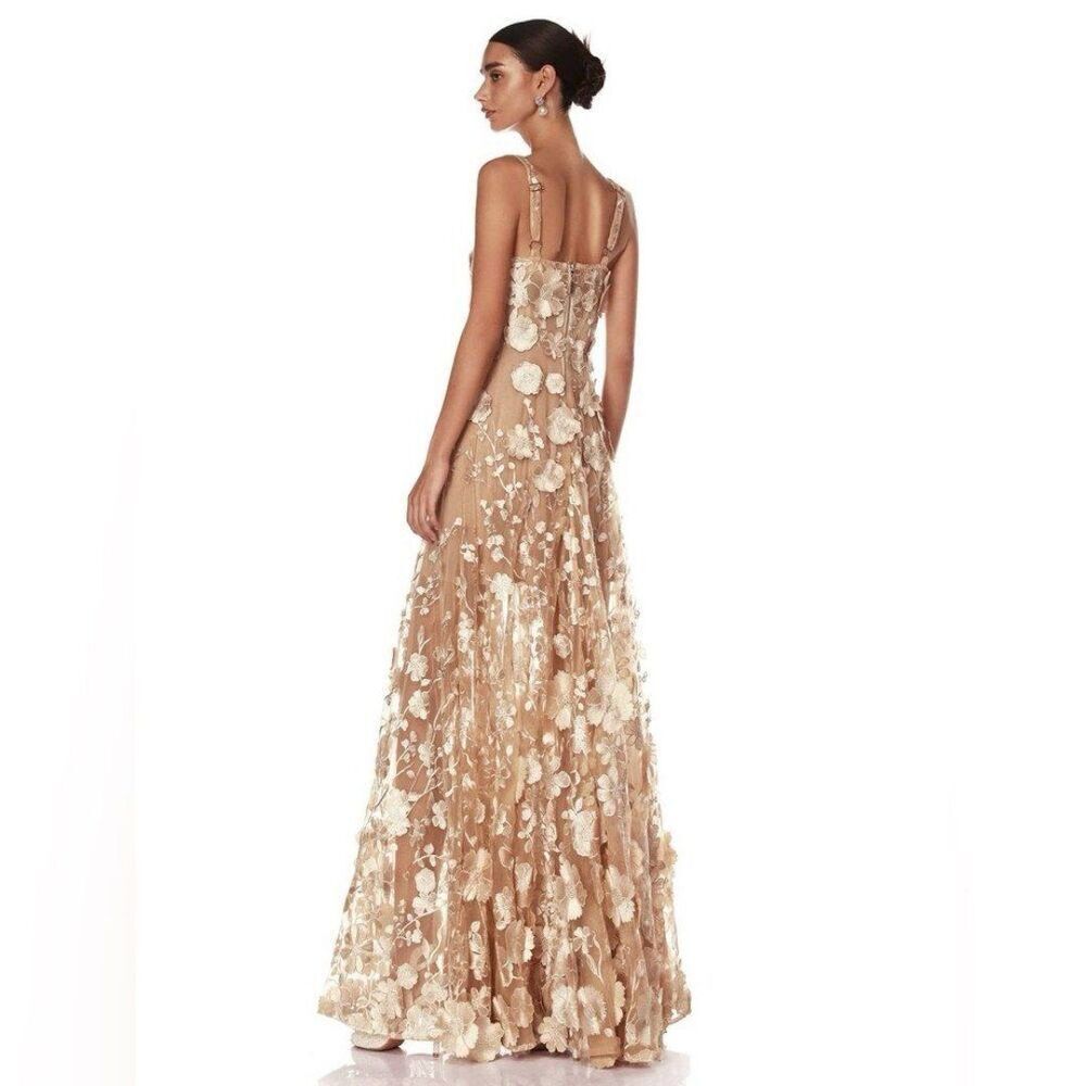 NEW BRONX AND BANCO JASMINE GOLD GOWN w flower appliqués, wedding max dress - Picture 2 of 12